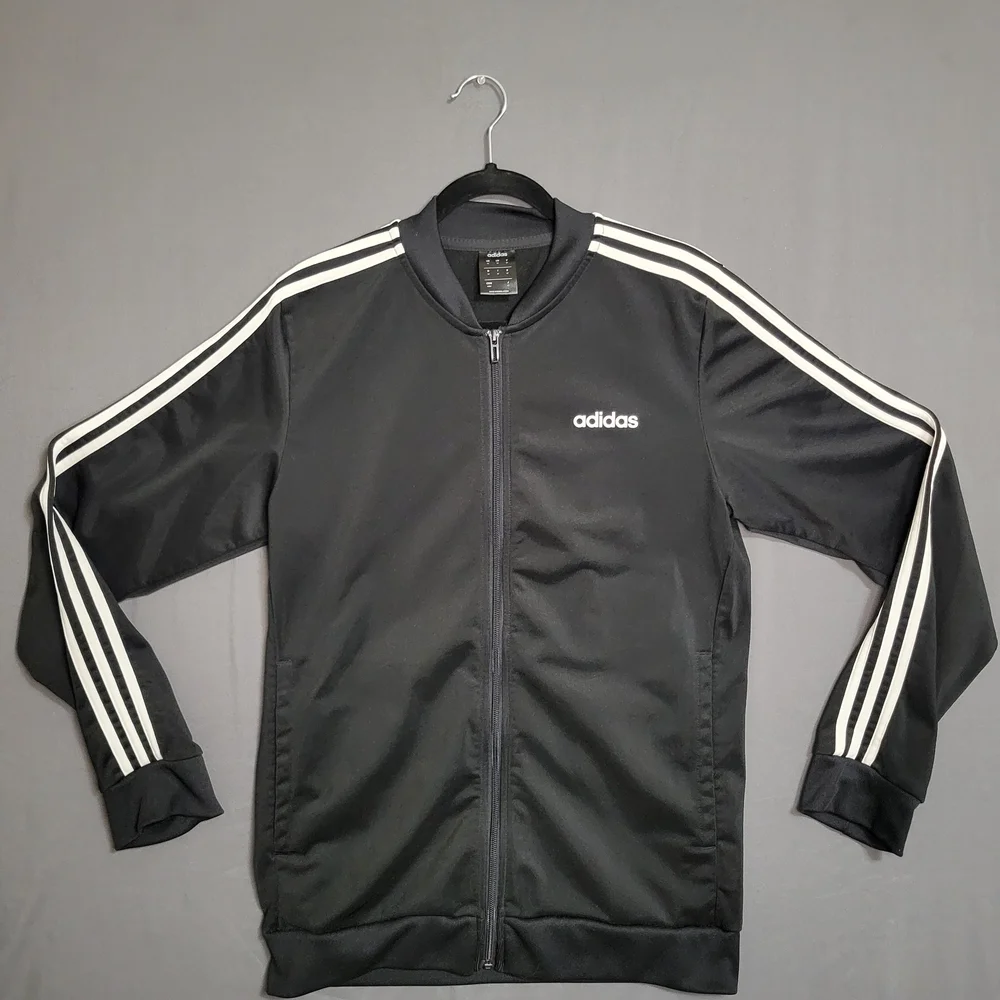 adidas Black Track Jacket with White Signature Stripes